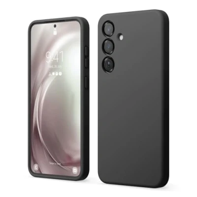Bild av elago Fodral kompatibelt med Samsung Galaxy S25 Plus (6,7 tum), flytande silikonfodral, heltäckande skyddsfodral, stötsäkert, smalt telefonfodral, reptåligt mjukt mikrofiberfoder (svart)