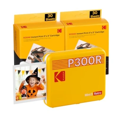 Bild av KODAK Mini 3 retro 4PASS bärbar fotoskrivare (7,6 x 7,6 cm) paket med 68 ark, gul