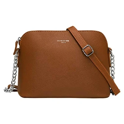 Bild av David Jones Dam Liten Axelremsväska Axelväska Crossbody Bag PU Läder Messengerväska Handväska Dragkedja Mode Kvinnor Resa Brun