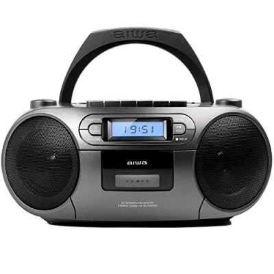 Bild av Aiwa BBTC 550BK bärbar radio med CD, Bluetooth och USB, inspelare färg: Metallisk grå