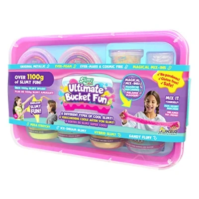 Bild av Slimy Ultimate Bucket Fun Original slime set med 8 olika lekmassor och magiska blandningar, maximal kul för barn elastisk leklera i en presentuppsättning