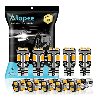 Bild av Alopee 10 pack T10 194 168 W5W 501 extremt ljus bärnsten/gul canbus felfria LED glödlampor, 12 V SMD 5730 chip set bil ersättning för karta kupol registreringsskylt sidomarkeringsljus