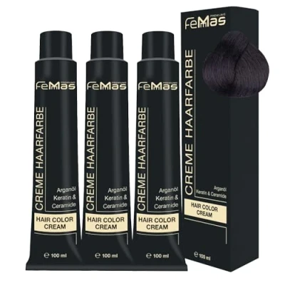 Bild av FemMas hårfärg mörkbrun choklad intensiv 3,99 I professionell kräm brunt med närande arganolja, keratin och ceramider som permanent eller nyans, 3 x 100 ml