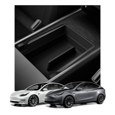 Bild av Spigen Tesla Model Y 3 2021 2023 Armstöd Konsol Organiserar, Förvaringsfack för Tillbehör Carbon Edition