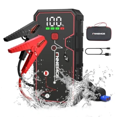 Bild av FNNEMGE startstöd Powerbank 23800mAh 4000A bilbatteri startare power,12V batteristartare för bil (upp allt bensin eller 8,0 liter dieselmotor),QC 3,0 och DC utgång,LED ficklampa
