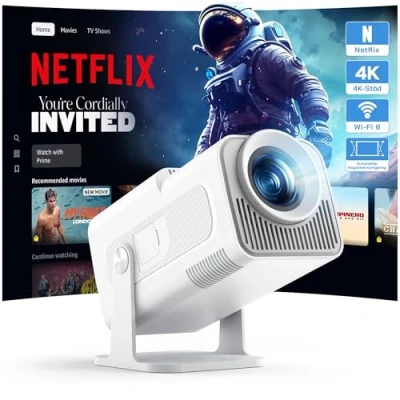 Bild av WOLFANG WP03 Mini Projector Full HD 1080P with Android App, Portable WiFi and Bluetooth for Home Theater, Keystone korrigering med Fyra Hörn, 180Rotatable Outdoor Movie