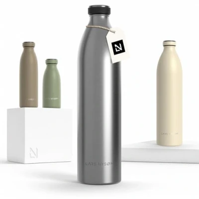 Bild av LARS NYSØM rostfri Vattenflaska 350ml, 500ml, 750ml, 1L, 1,5 liter Termosflaska lämplig för kolsyrat läckagesäker sport, utomhus, skola (Stainless Steel, XL 1500ml)