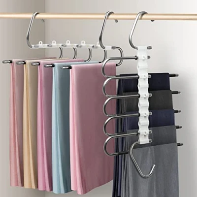 Bild av Devesanter byxhängare klädhängare utrymmesbesparande 2 stycken halkfria vikbara multigalgar för byxor, halsdukar, jeans, kläder, handdukar (svart med 10 klämmor)