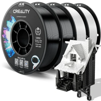 Bild av Creality PETG filament 1,75 mm, hög precision, stark seghet, luktfri, bättre flöde, 4 kg 3D skrivarfilament, mm mått +/ 0,03 svart + vit