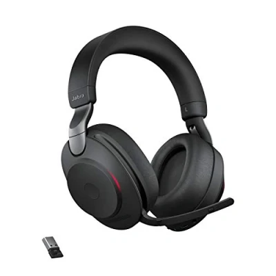Bild av Jabra Evolve2 85 trådlöst headset Bullerdämpande UC certifierade stereohörlurar med lång batteritid USB A Bluetooth adapter svart