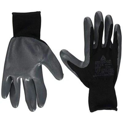 Bild av Deltaplus VE712GR09 Polyester finstickad handske/handflata nitril, svart grå, storlek 09
