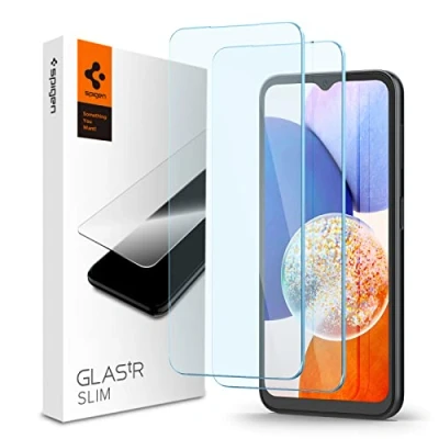 Bild av Spigen Glas.tR Slim Skärmskydd kompatibel med Samsung Galaxy A14 5G, 4G (LTE), 2 Stycken, Kristallklart, Responsiv Touch, Case friendly, 9H härdat Glas