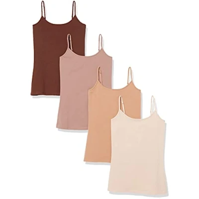Bild av Amazon Essentials Women&#039;s Kamisol smal passform, Pack of 4, Brun/Ljusrosa/Mörkbrun/Mörkt kamelbrun, M