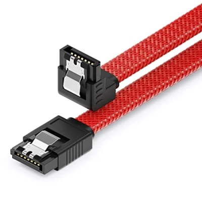 Bild av deleyCON 60 cm SATA 3 Kabel Nylon 6 Gbit/s Datakabel III Anslutningskabel Seriell ATA för Moderkort &amp; Hårddisk HDD SSD 1 S L Kontakt 90 Vinklad Röd
