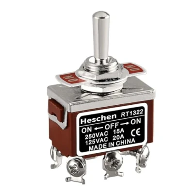 Bild av Heschen Metal DPDT 15A 250VAC 3 positionsbrytare, ON OFF ON, skruvterminal, brun, panelmontering
