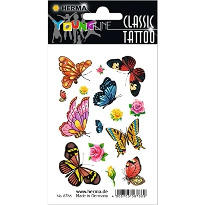 Bild av Herma 6766 temporära tatueringar &quot;fjärilar&quot;, vattentät, tatuering klistermärke för att fästa på huden flickor, pojkar och vuxna, 15 tatueringsdekaler barn