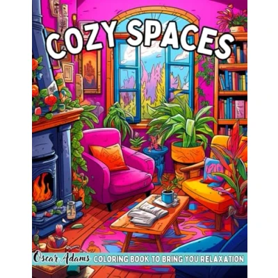 Bild av Cozy Spaces Coloring Book: Adults and Teens Relaxing Familiar Corners with Cute Animal Characters for Stress Relief