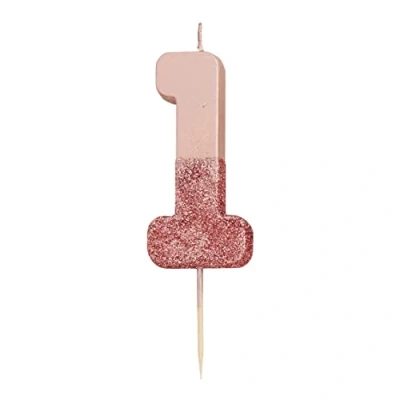 Bild av Rosa guld glitter nummer 1 ljus Högkvalitativ dekoration av kakotoppare Ganska, gnistrande för barn, vuxna, tonåringar, 1: a födelsedagsfest, 18: e, 21: a, årsdag, milstolpe