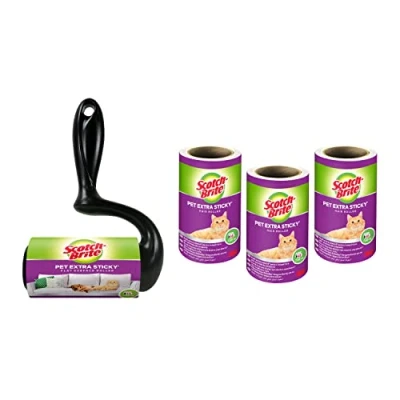Bild av Scotch Brite stor yta extra klibbig hårrulle + husdjur påfyllning 4 stycken i paket, 48 ark/rulle, vit