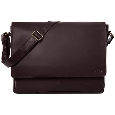 Bild av LEABAGS Läderaxelväska herr och dam I Messenger Bag med axelrem äkta läder laptopväska upp till 15 tum axelväska arbetsväska bärväska handväska, Beige, Einheitsgröße, Bohemisk,