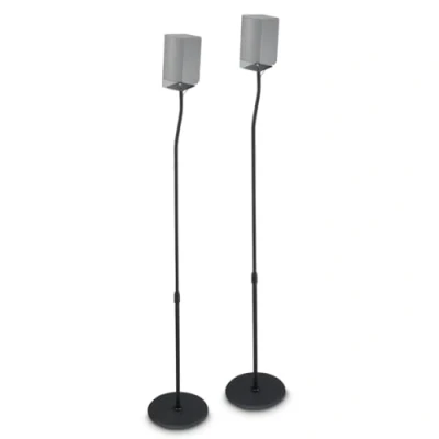Bild av Hama högtalarstativ, höjdjusterbar, set med 2 (för minihögtalare, bakre högtalare i surroundsystem, kabelguide, halkfri, universellt 75,8120 cm höjd, max. 5 kg) svart