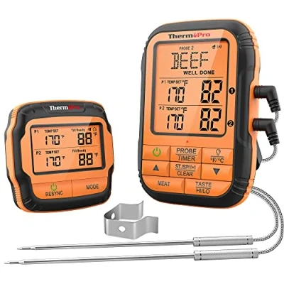 Bild av ThermoPro TP28C 150 m trådlös termometer, grilltermometer med 2 sonder, köksklocka ,köttermometer,stektermometer, IPX4 vattentät för ugn, holländsk gasolgrill