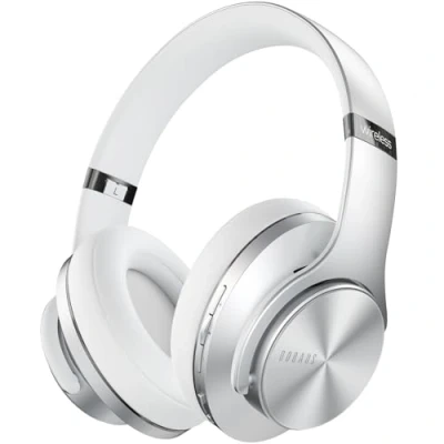 Bild av DOQAUS Trådlösa Hörlurar Bluetooth Over Ear med 3 EQ lägen, 90 Timmar Speltid Vikbara Mikrofon, Mjukt Minneprotein, Trådlöst &amp;Trådbundet Läge för Smartphone PC(Silver)