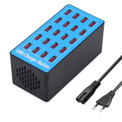 Bild av USB laddare, 20 portar 100W/20A laddningsstation för flera enheter, multi port väggladdare, skrivbord Hub kompatibel med iPhone/Samsung/Google and More.