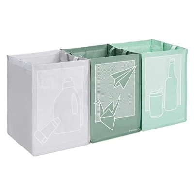 Bild av Navaris Återvinningspåsar för kök (set med 3) återanvändbar återvinningspåse set att separera papper, plast, glas sorteringskorg inomhusbruk hemmet