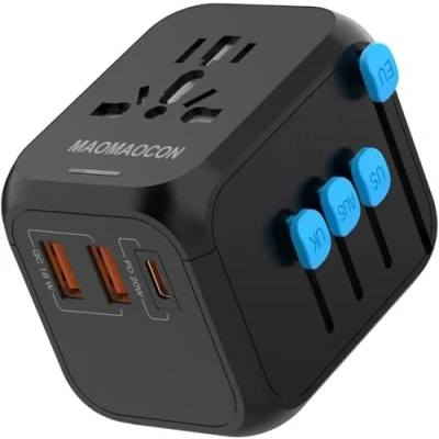 Bild av Global reseadapter, universellt reseuttag med PD20W, 2 USB, 1 USB C och AC uttag, internationell kontaktadapter, universell adapter för Tyskland, USA,