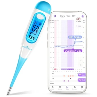 Bild av Easy@Home basal termometer, Förutspår Ägglossning med APP Premon(ios och Android), Stor skärm bakgrundsbelyst, Automatisk BBT Synkronisera, tabell (blå)