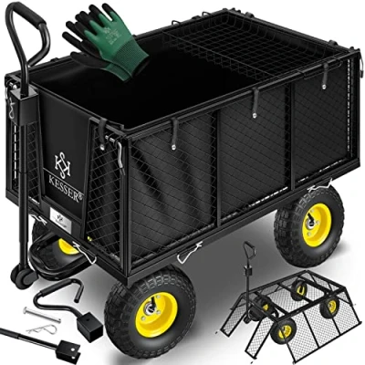 Bild av KESSER® Bollervagn 550 kg lastkapacitet trädgårdsvagn transportvagn trädgårdskärra avtagbar presenning apparatvagn handvagn mångsidig användning inkl. handskar svart