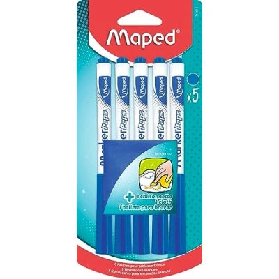 Bild av Maped Marker&#039;Peps torrraderbara markörer + 1 rengöringsduk blå icke permanent markeringspennor medium spets 1,5 mm