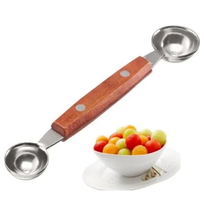 Bild av Westmark Dubbelsidig Bollsked Woody Liten Sked Som Gör Bollar av Melon, Kiwi, Andra Frukter och Grönsaker samt Glass, Gräddost eller Smör Rostfritt Stål, Trä