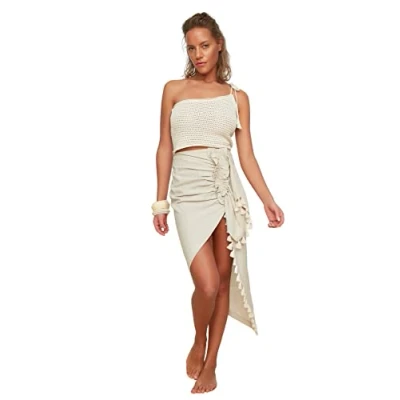 Bild av Trendyol Strandkläder dam maxi volang fåll vävd kjol, BEIgE, 62 SE
