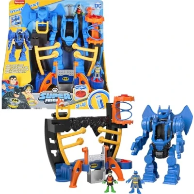 Bild av Imaginext Batman DC Super Friends kommandocenter set med 25 cm avtagbar robot, och Robin figurer 8 ingår, barnleksak, från 3 år till år, HML02