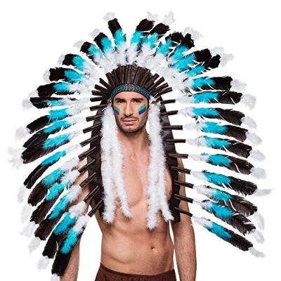 Bild av Boland 44141 huvudbonad indianer snö varg, för vuxna, hövding, pannband, med fjädrar, tillbehör, kostym, karneval, temafest