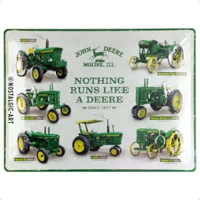 Bild av Nostalgic Art Plåtskylt i retrostil, John Deere Model Chart Presentidé för traktorälskare, av metall, Deko vintagedesign, 30 x 40 cm