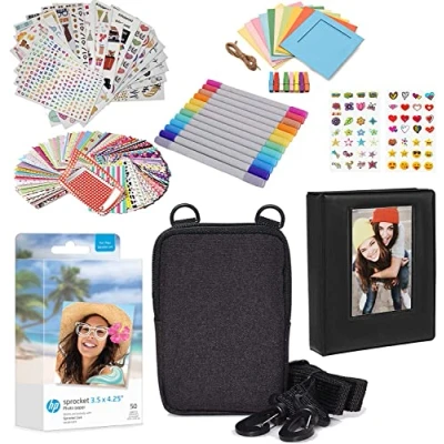 Bild av HP Sprocket 8,9 x 10,8 cm zink fotopapper kit: 50 pack zinkpapper, fodral, fotoalbum, markörer, klistermärkeset