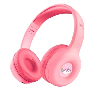 Bild av Trust Nouna trådlösa hörlurar för barn, med säker volymgräns (85 dB) flickor, barn ålder 4 10, hopfällbart headset mikrofon, Bluetooth klistermärken, 15 timmars speltid,