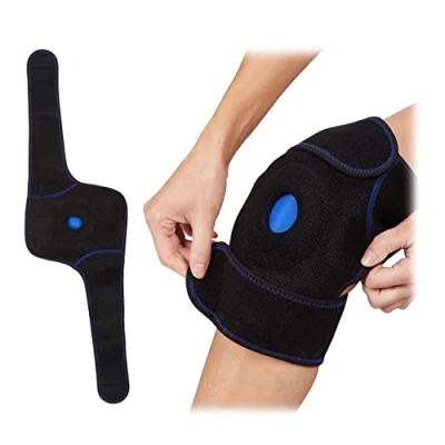 Bild av Relaxdays kylkudde knän, bandage med kardborreband, återanvändbar, flera kompresser varm och kall, svart/blå, 1 st