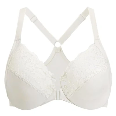 Bild av DELIMIRA Kvinnors Främre Stängning Plus Size Full Täckning Spets Bygel Racerback Bh Mjölkvit 95C