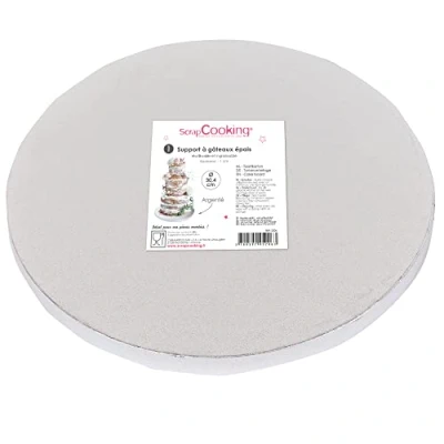 Bild av ScrapCooking tjockt runt kakställ diameter 30 cm färg silver återanvändbar bricka sula skiva styv tårtbräda bakverk tillverkad i Frankrike 5206