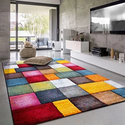 Bild av Paco Home Matta Vardagsrum Kort Stapel Modernt Geometrisk 3D, Storlek:80x150 cm, Färg:Flerfärgad