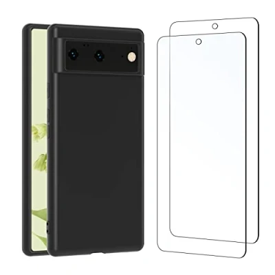 Bild av NEW&#039;C skal till Google Pixel 6, Ultratunn svart silikon och 2 x härdat glas för 6 skärmskyddsfilm