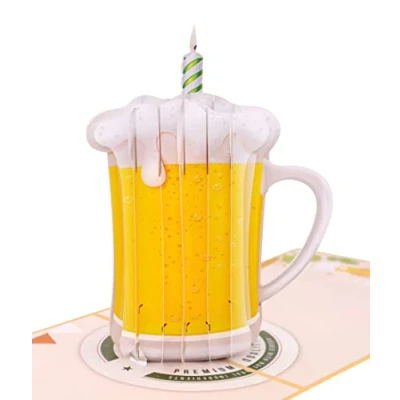 Bild av MOKIO® Popup Kort &quot;Happy BEERthday&quot; Öl med Ljus Roligt 3D presentkort för födelsedag, som en kupong eller kontantpresenter, handgjort gratulationskort kuvert