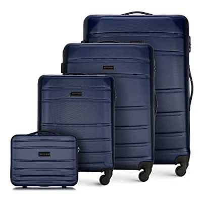 Bild av WITTCHEN Resväska 4 deligt set Rollande koffer Trolley Handbagage Hårdfodral i ABS med svänkbara hjul Kombinationslås Teleskopiskt handtag Globe Line Mörkblå