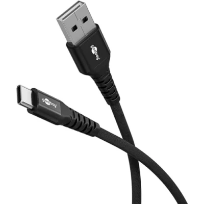 Bild av goobay USB A till C 60 W/1 m/flexibel textilkabel/480 Mbits laddningskabel C/supermjuk, Samsung, Xiaomi, Google, Nothing Phone C/Textilkabel/vit/74530