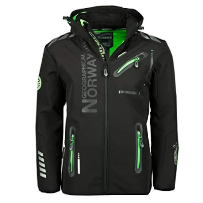 Bild av Geographical Norway ROYAUTE Softshelljacka för män, vattentät jacka med huva, utomhus, vindjacka, taktisk jacka, brandiing produktion, Svart/grön, XXL