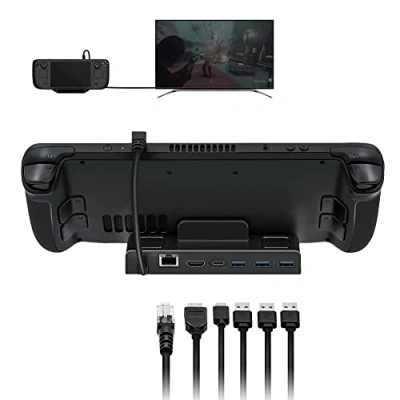 Bild av Mcbazel 6 i 1 ångdäck dockstation med RJ45/HDMI, 4K, LAN port, Ethernet/typ C PD laddning, USB 3.0 dataöverföring för ångdäck/NS Switch/Oled omkopplare svart